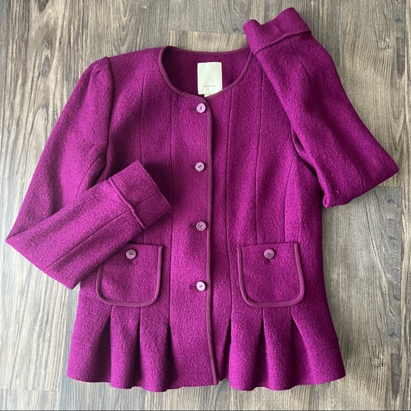 Anthropologie Jackets & Blazers - Anthropologie Elevenses Raspberry Peplum Structured Wool Blend Blazer